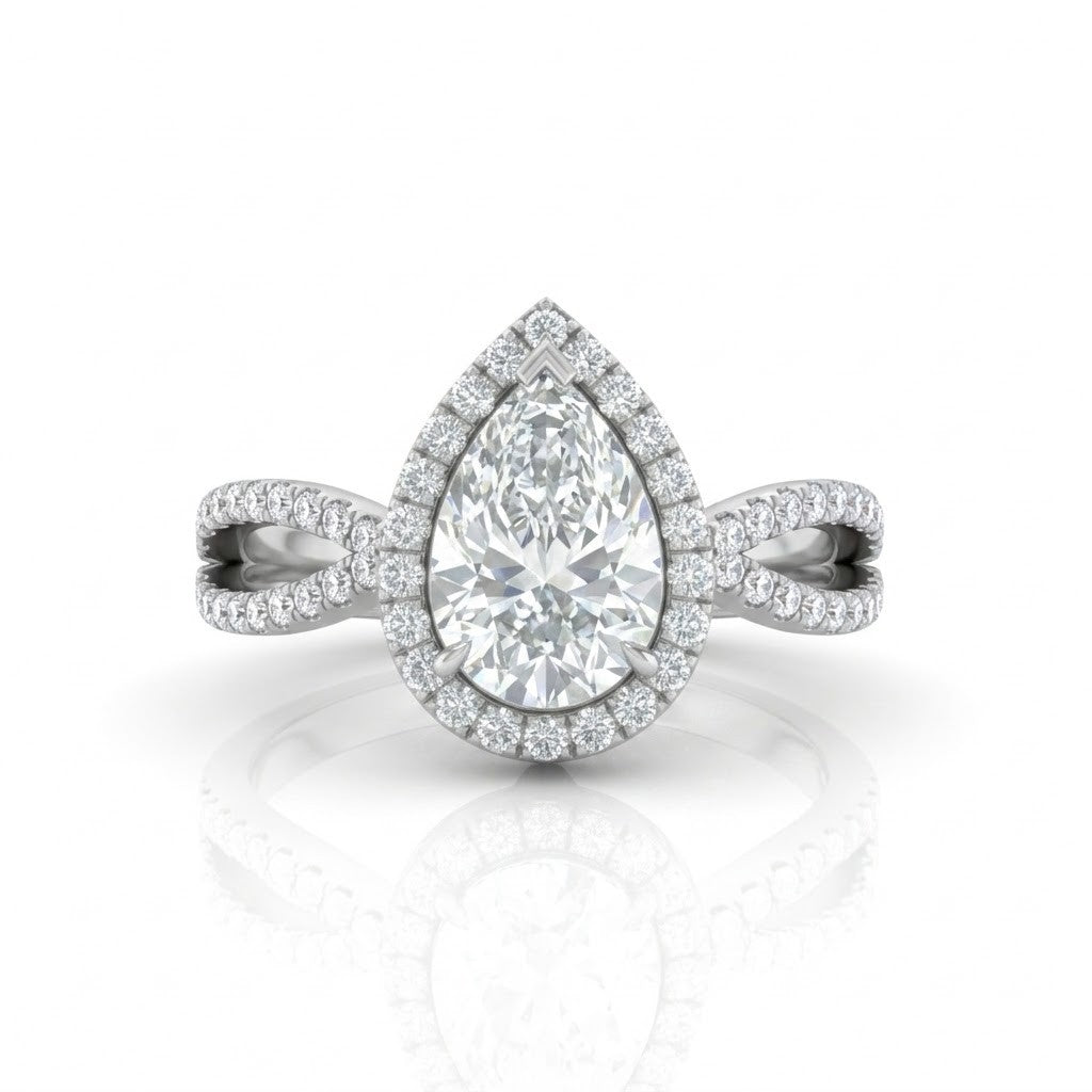 Silver Veloura Infinity Halo Pear Diamond Engagement Ring