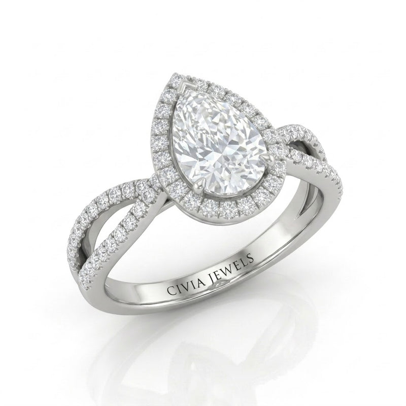 White Gold Veloura Infinity Halo Pear Diamond Engagement Ring
