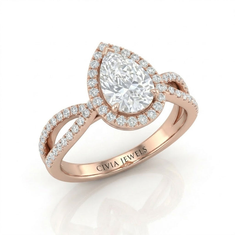 Rose Gold Veloura Infinity Halo Pear Diamond Engagement Ring