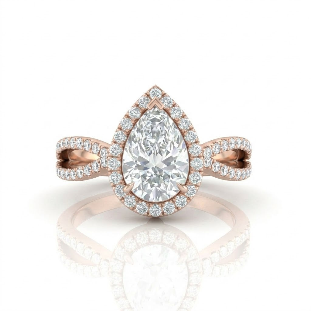 Rose Gold Veloura Infinity Halo Pear Diamond Engagement Ring