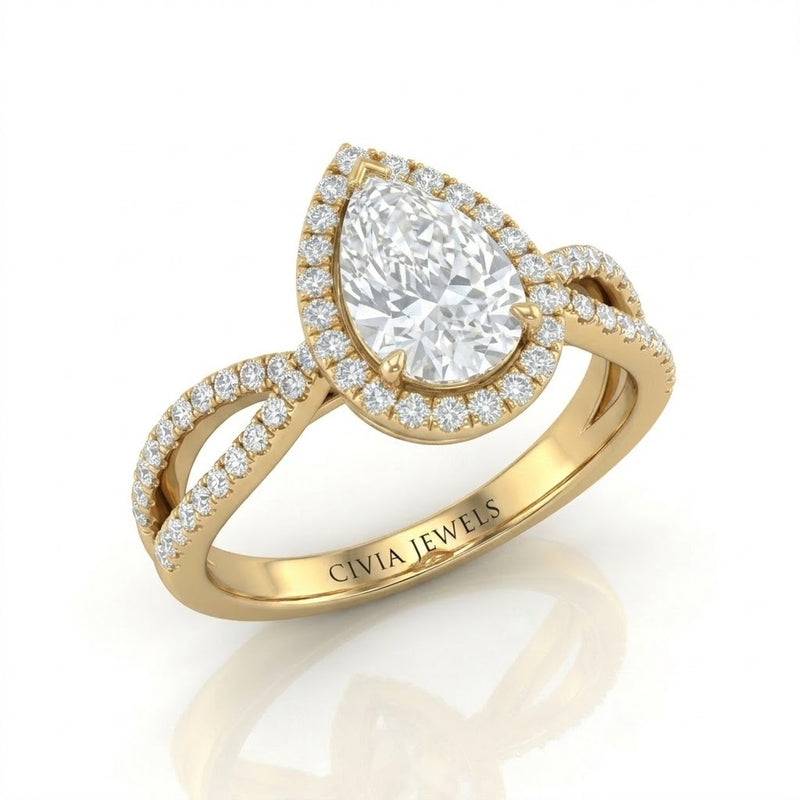 Yellow Gold Veloura Infinity Halo Pear Diamond Engagement Ring