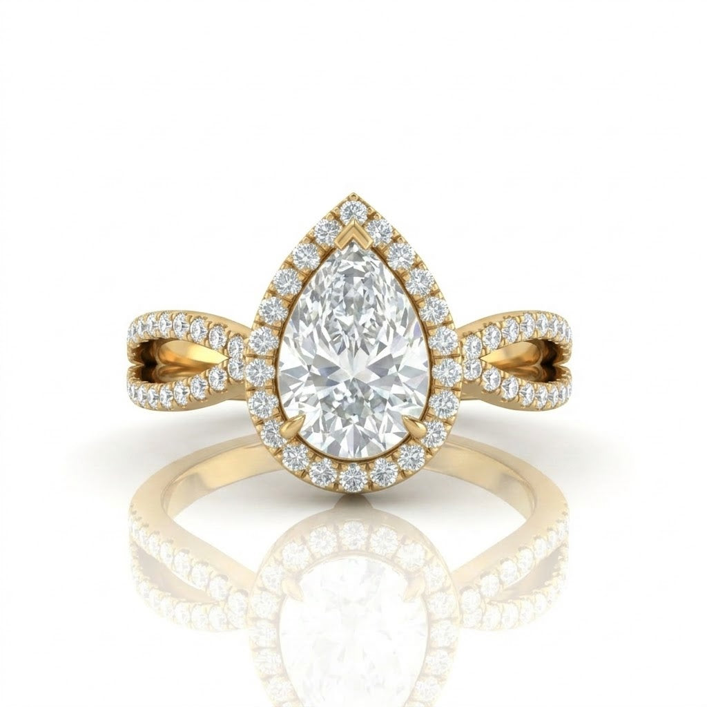 Yellow Gold Veloura Infinity Halo Pear Diamond Engagement Ring