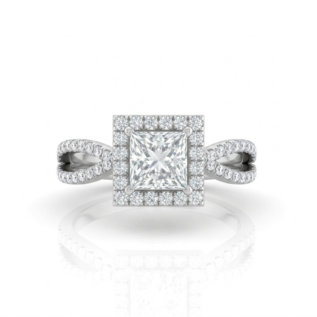 Silver Veloura Infinity Halo Princess Diamond Engagement Ring