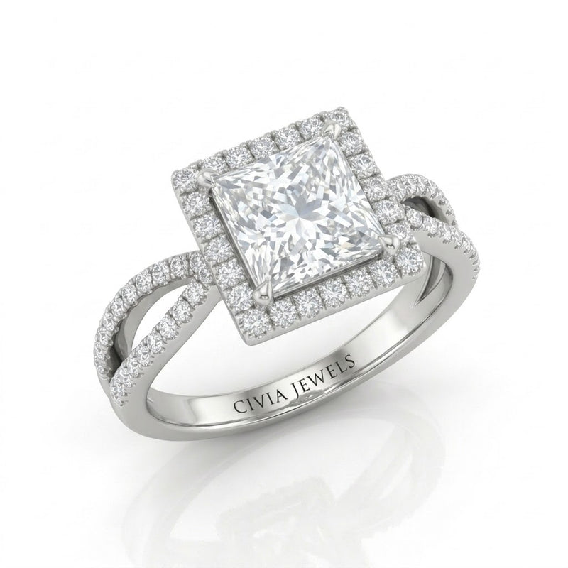 White Gold Veloura Infinity Halo Princess Diamond Engagement Ring