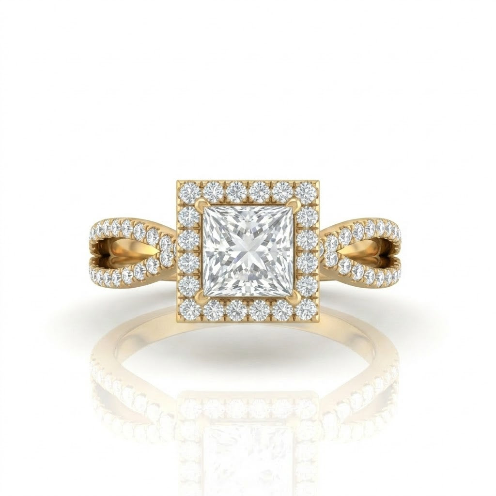 Yellow Gold Veloura Infinity Halo Princess Diamond Engagement Ring
