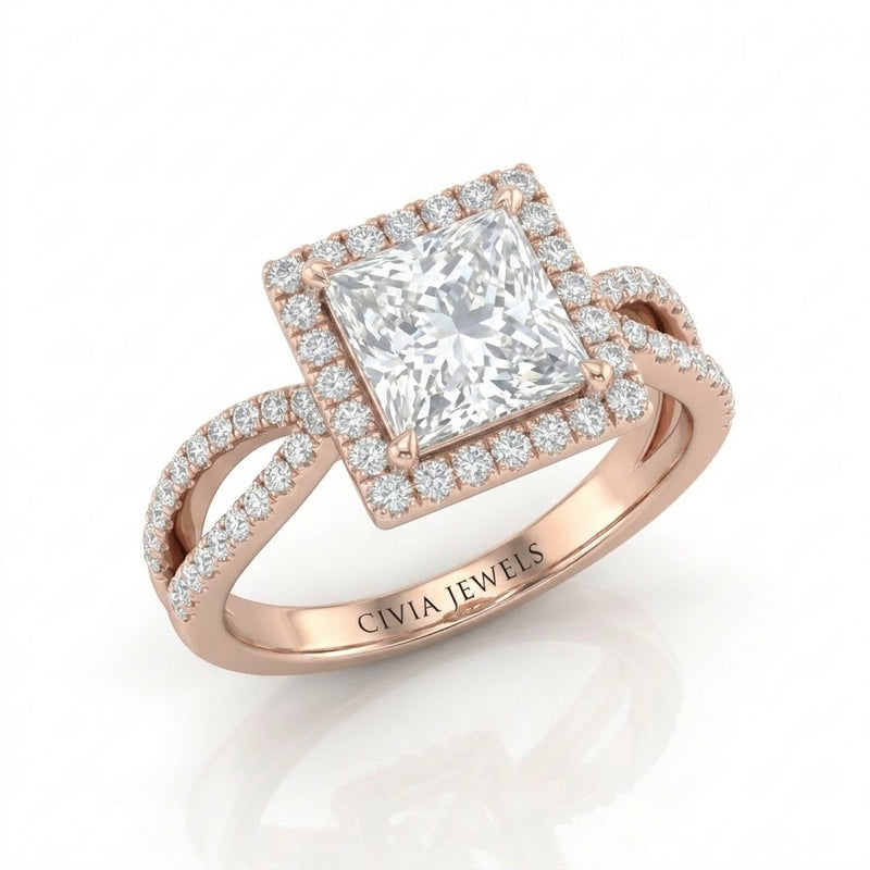 Rose Gold Veloura Infinity Halo Princess Diamond Engagement Ring