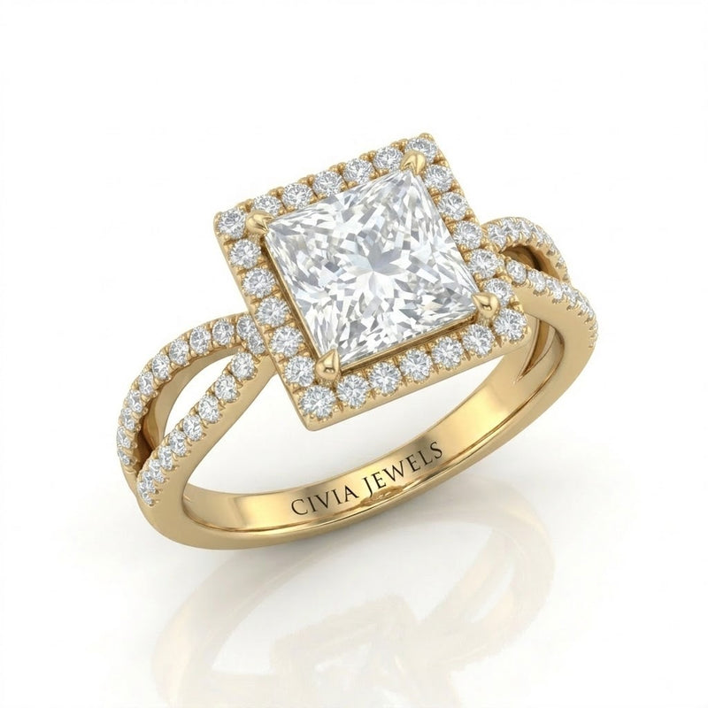Yellow Gold Veloura Infinity Halo Princess Diamond Engagement Ring