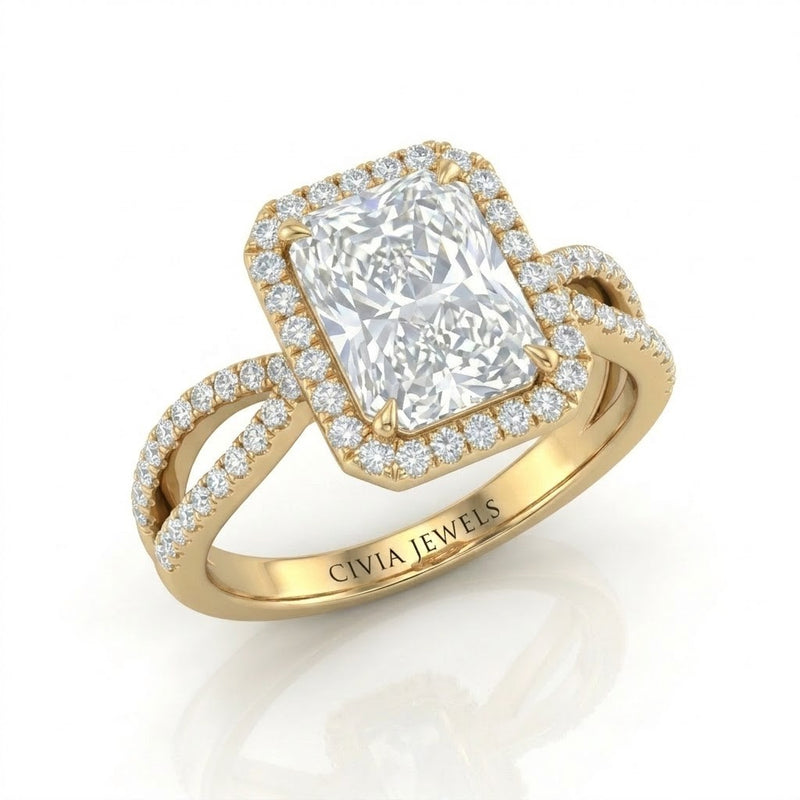 Yellow Gold Veloura Infinity Halo Radiant Diamond Engagement Ring