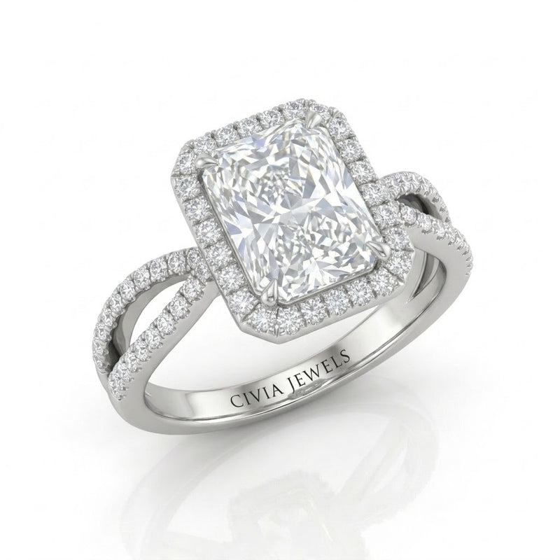 White Gold Veloura Infinity Halo Radiant Diamond Engagement Ring