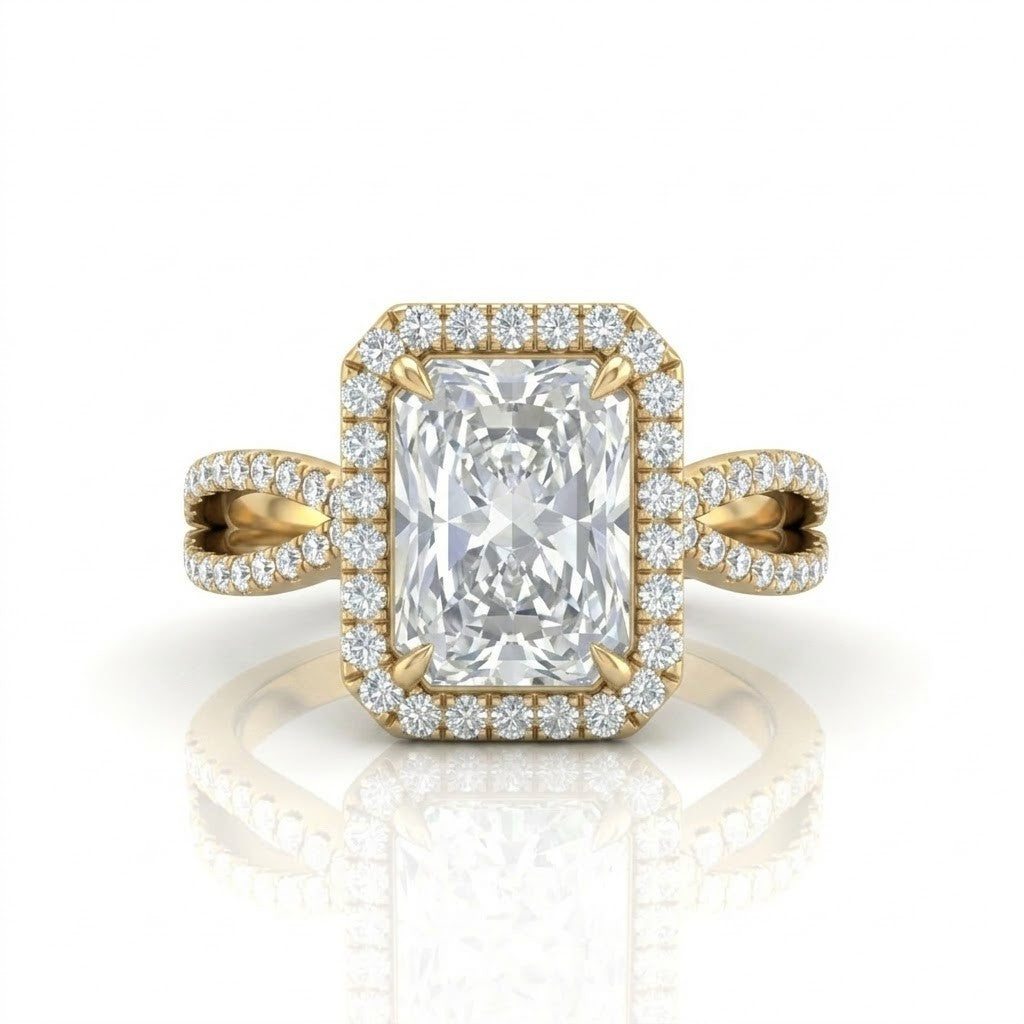 Yellow Gold Veloura Infinity Halo Radiant Diamond Engagement Ring
