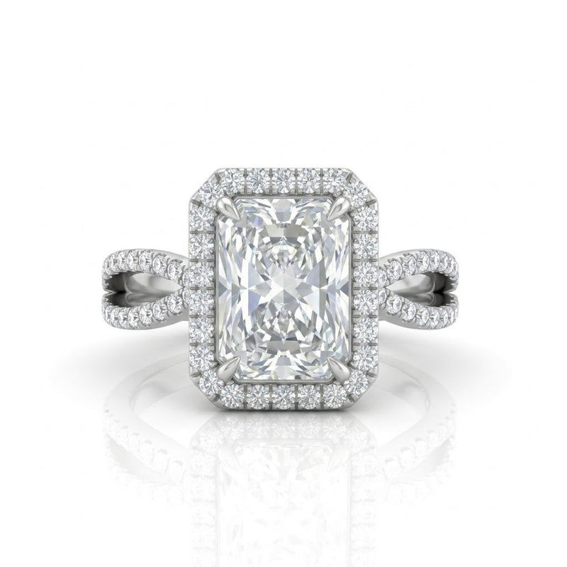 White Gold Veloura Infinity Halo Radiant Diamond Engagement Ring