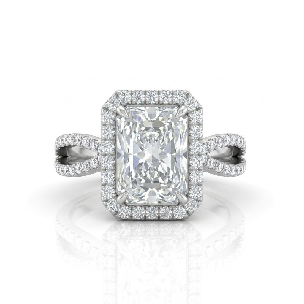 White Gold Veloura Infinity Halo Radiant Diamond Engagement Ring