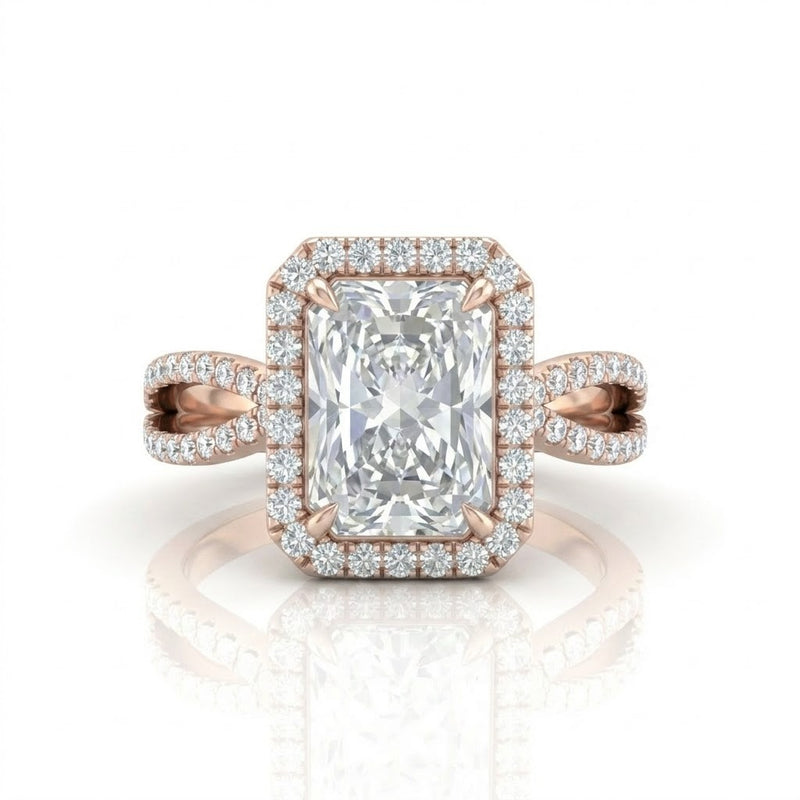 Rose Gold Veloura Infinity Halo Radiant Diamond Engagement Ring
