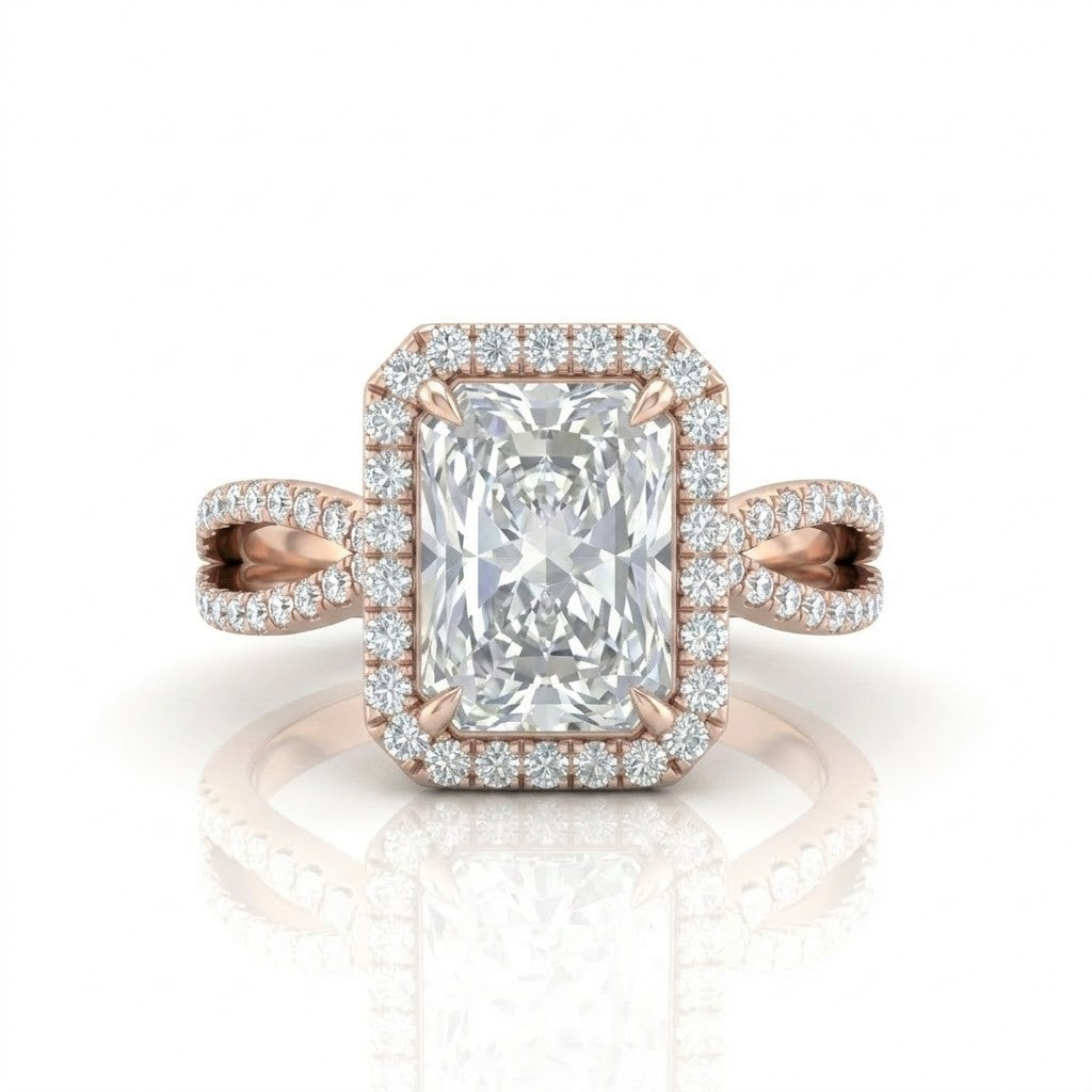 Rose Gold Veloura Infinity Halo Radiant Diamond Engagement Ring
