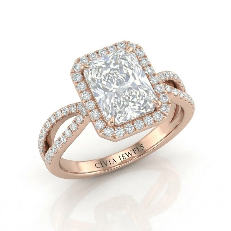 Rose Gold Veloura Infinity Halo Radiant Diamond Engagement Ring