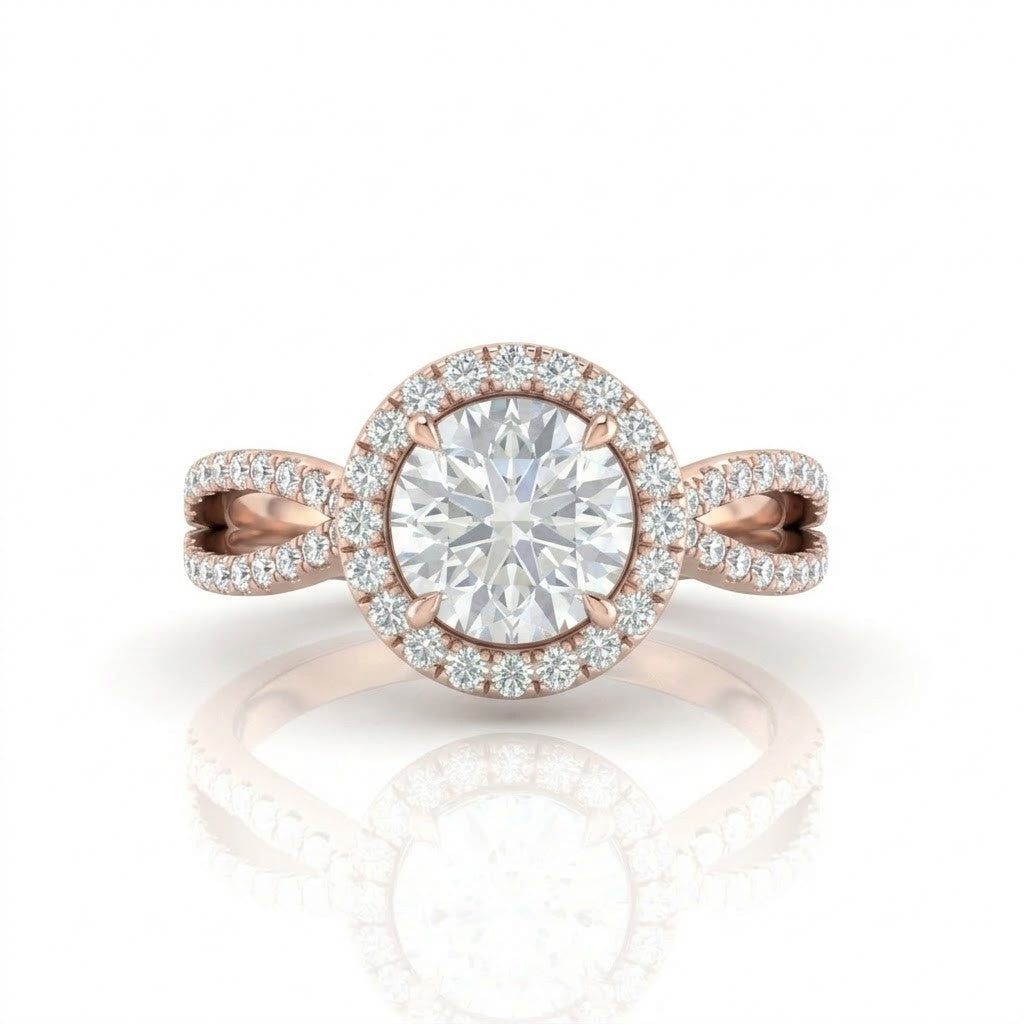 Rose Gold Veloura Infinity Halo Round Diamond Engagement Ring