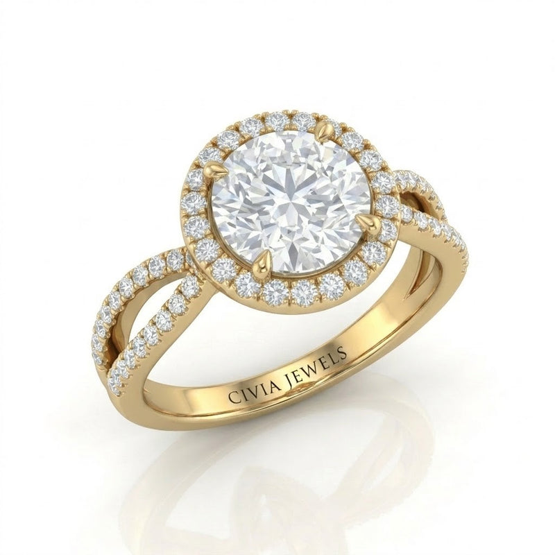 Yellow Gold Veloura Infinity Halo Round Diamond Engagement Ring