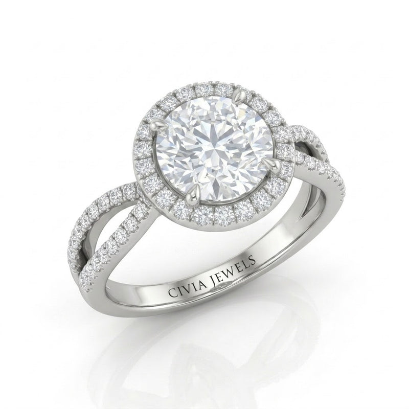 Silver Veloura Infinity Halo Round Diamond Engagement Ring