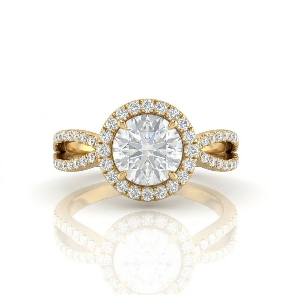 Yellow Gold Veloura Infinity Halo Round Diamond Engagement Ring