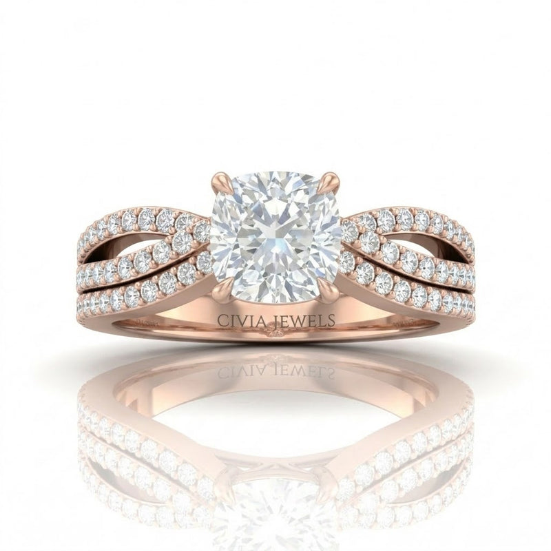 Rose Gold Serenique Infinity Cushion Diamond Engagement Ring