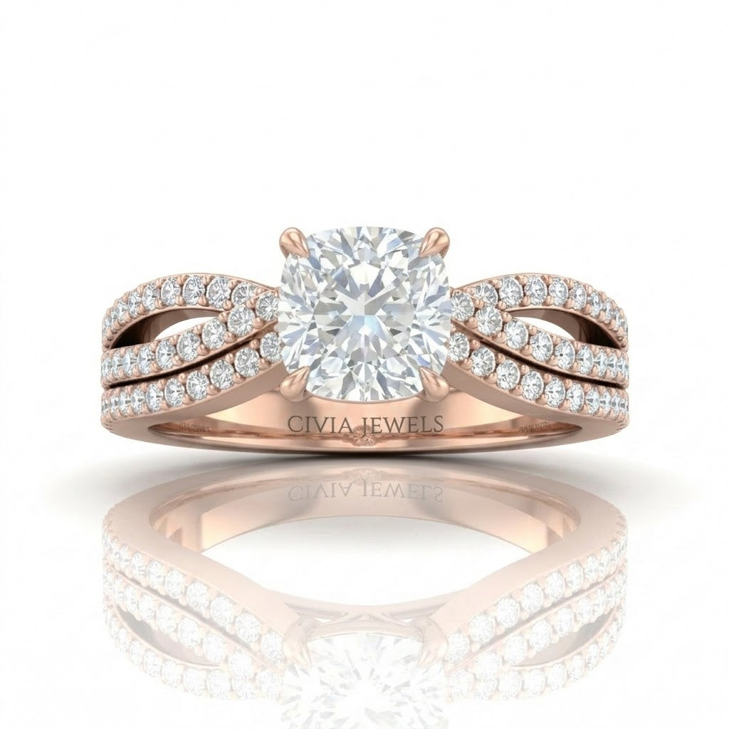 Rose Gold Serenique Infinity Cushion Diamond Engagement Ring