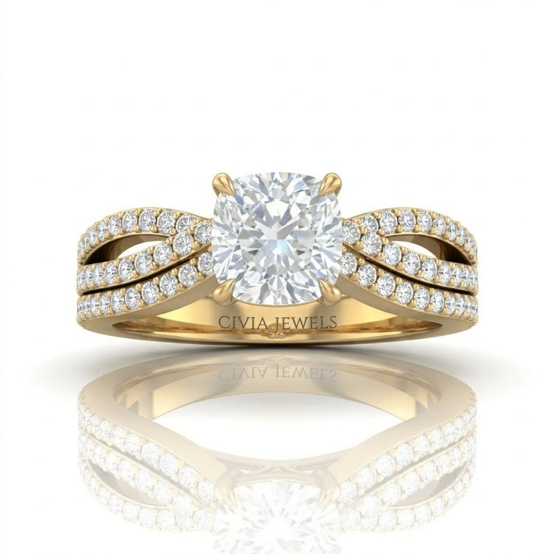Yellow Gold Serenique Infinity Cushion Diamond Engagement Ring