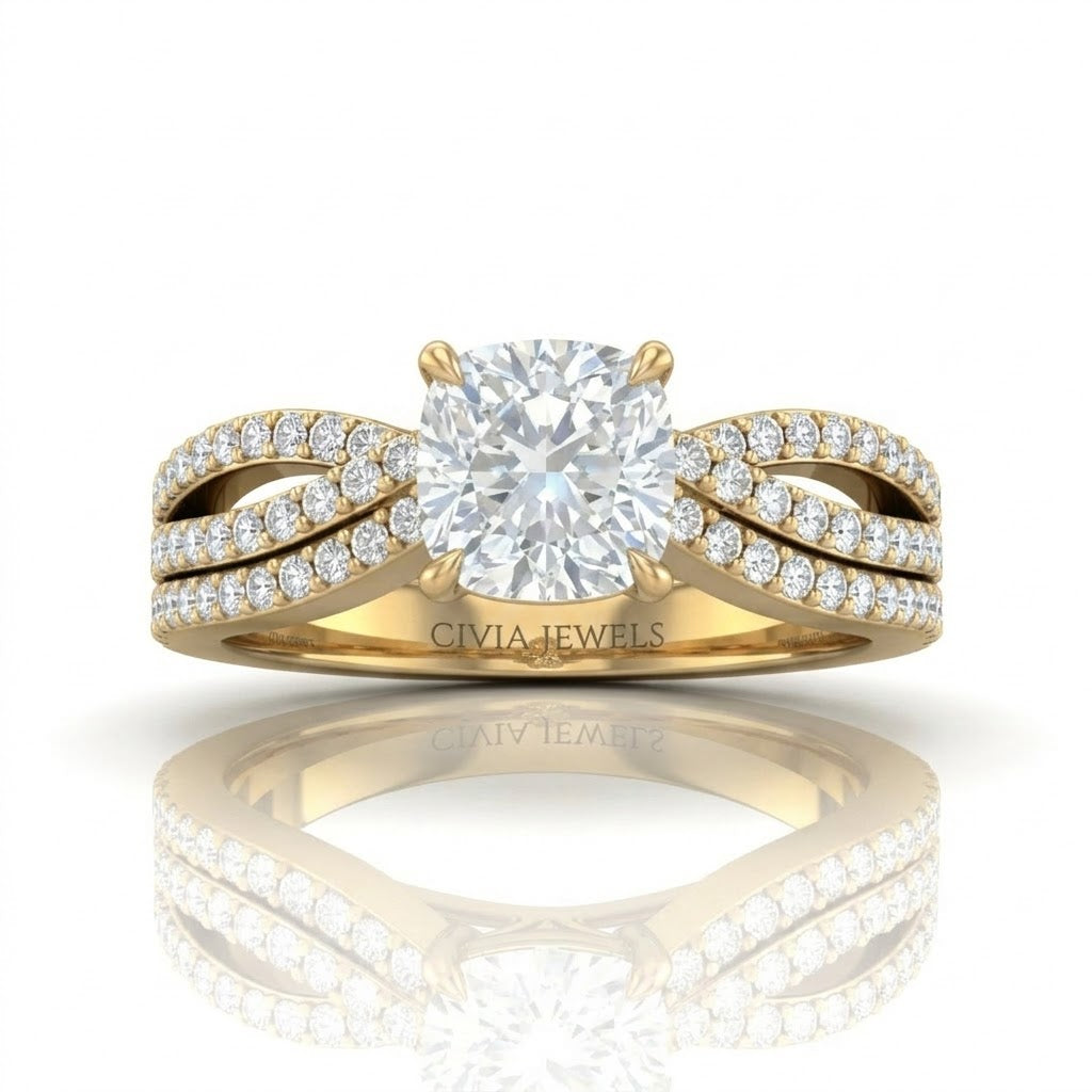 Yellow Gold Serenique Infinity Cushion Diamond Engagement Ring