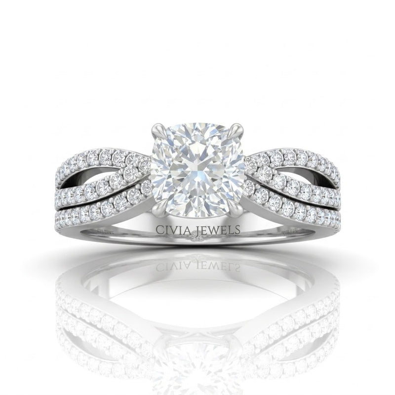 White Gold Serenique Infinity Cushion Diamond Engagement Ring