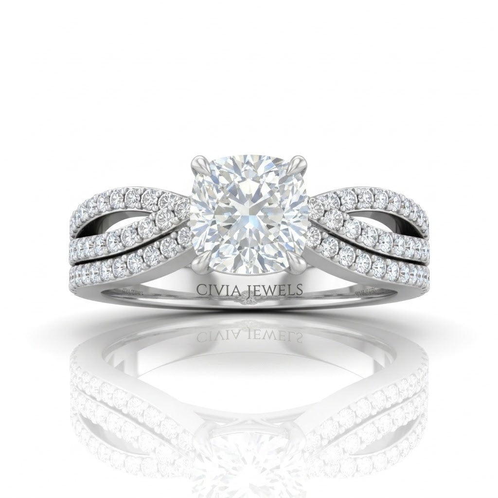 White Gold Serenique Infinity Cushion Diamond Engagement Ring