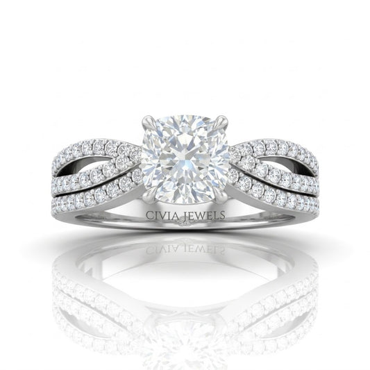 Silver Serenique Infinity Cushion Diamond Engagement Ring