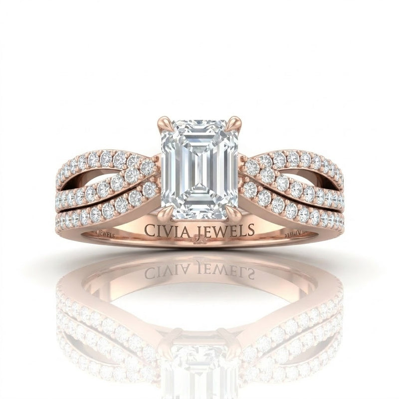 Rose Gold Serenique Infinity Emerald Diamond Engagement Ring