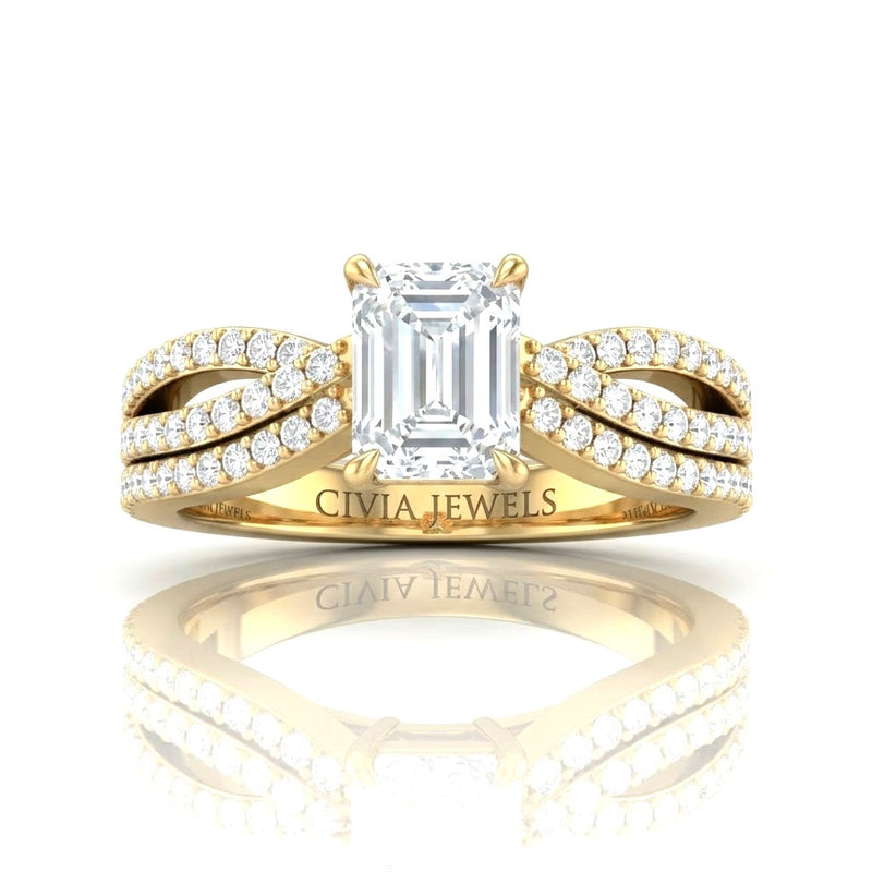 Yellow Gold Serenique Infinity Emerald Diamond Engagement Ring