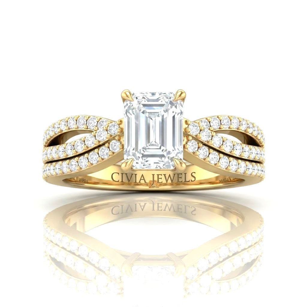 Yellow Gold Serenique Infinity Emerald Diamond Engagement Ring
