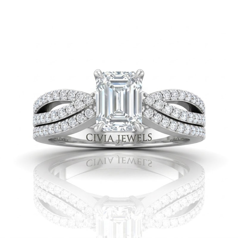 White Gold Serenique Infinity Emerald Diamond Engagement Ring