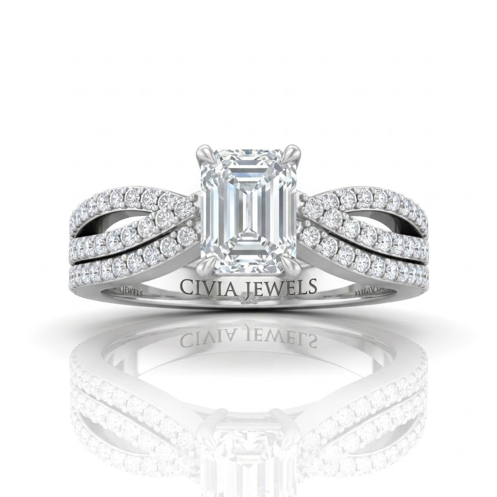 White Gold Serenique Infinity Emerald Diamond Engagement Ring