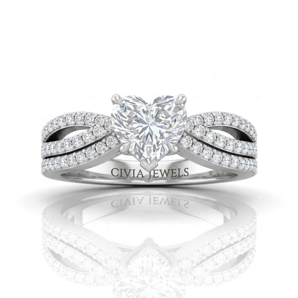Silver Serenique Infinity Heart Diamond Engagement Ring