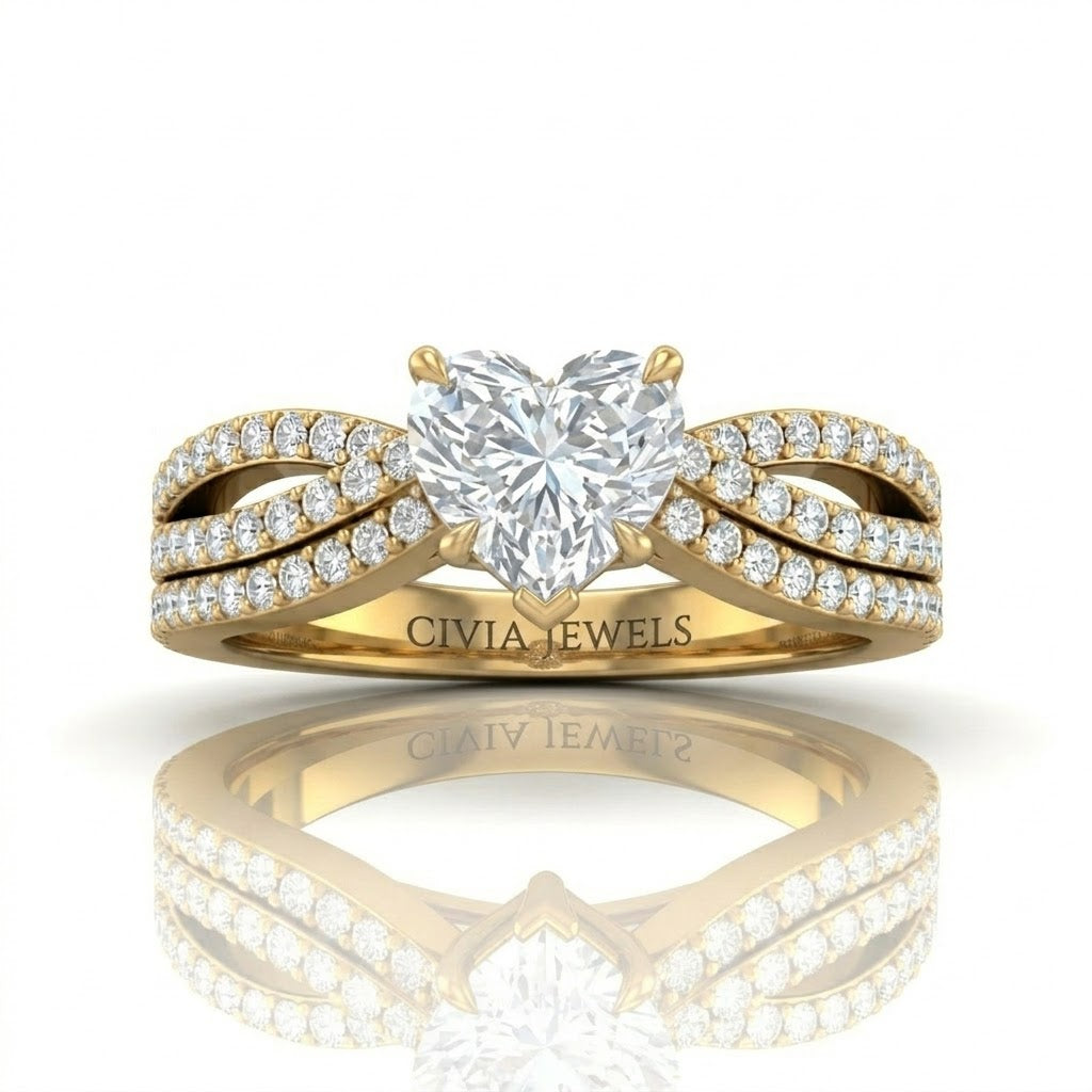 Yellow Gold Serenique Infinity Heart Diamond Engagement Ring
