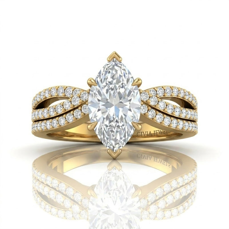 Yellow Gold Serenique Infinity Marquise Diamond Engagement Ring