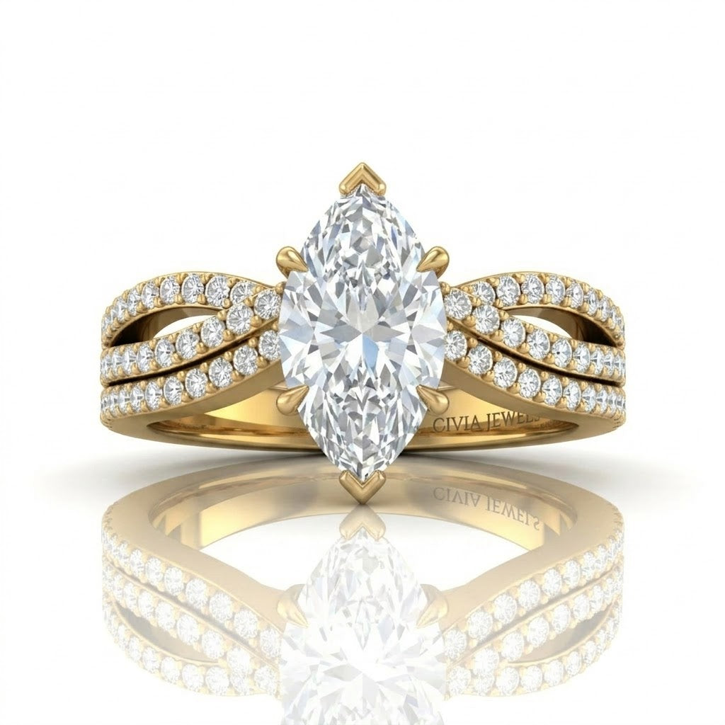 Yellow Gold Serenique Infinity Marquise Diamond Engagement Ring