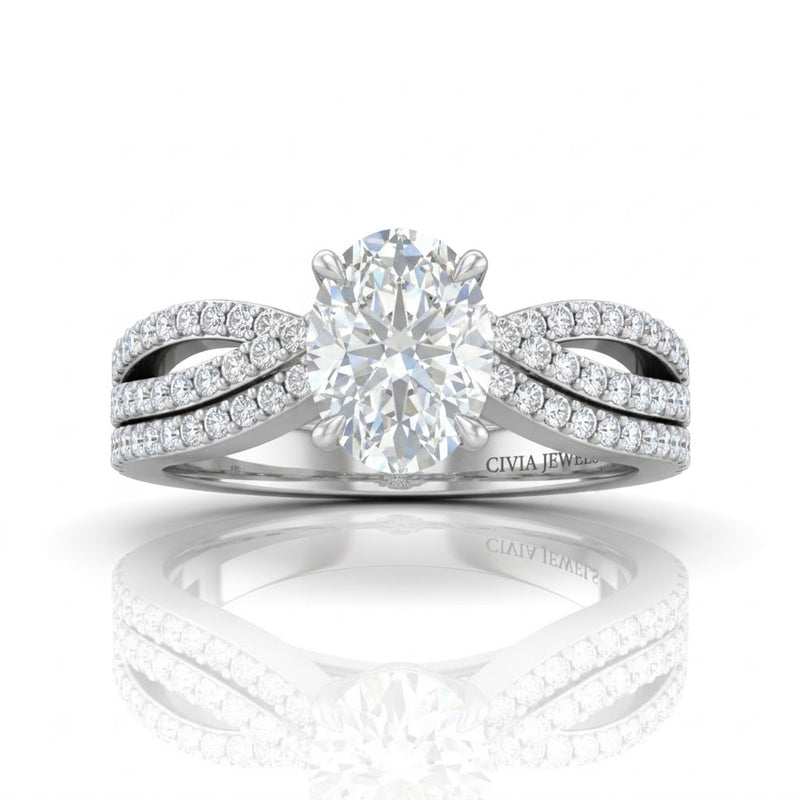 Silver Serenique Infinity Oval Diamond Engagement Ring