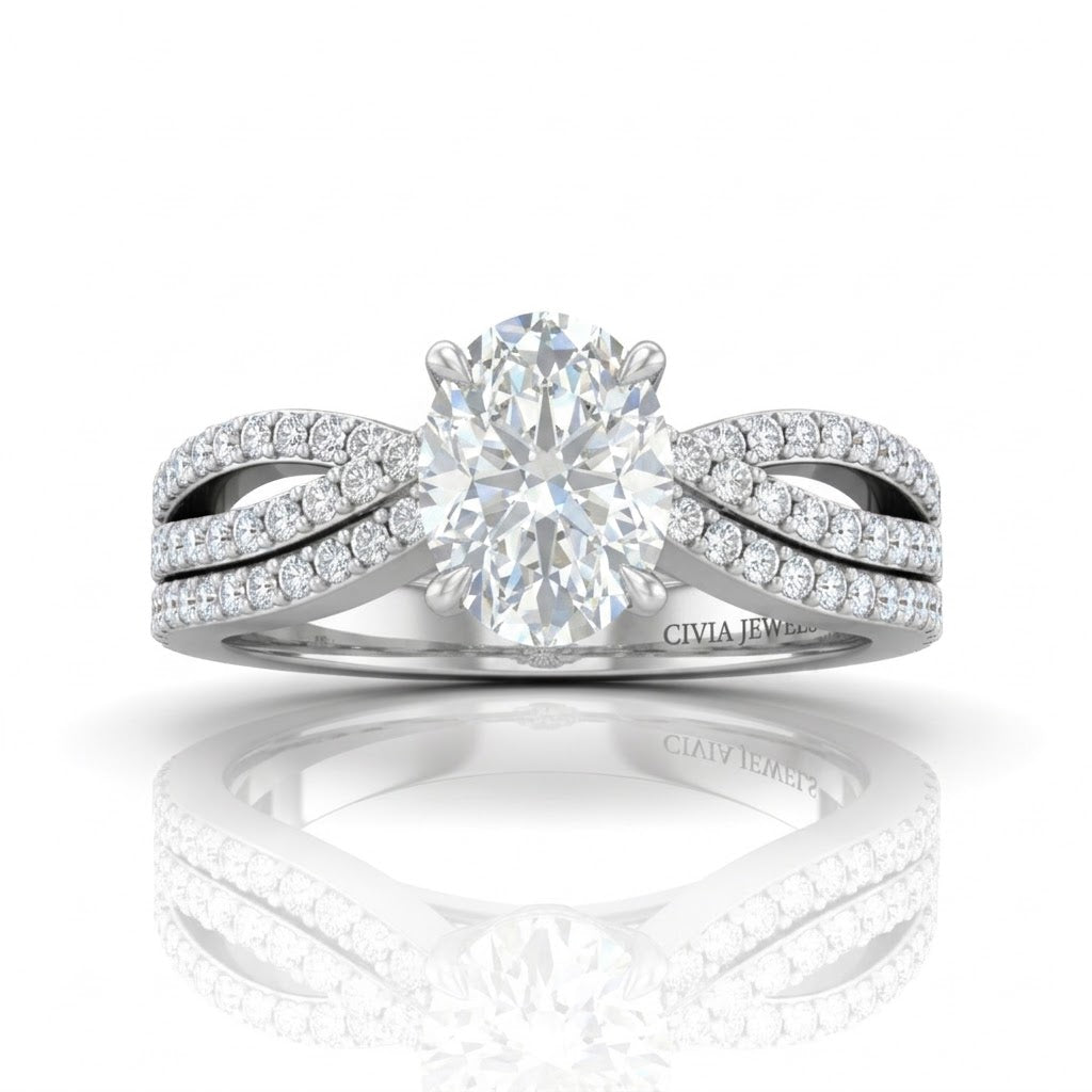 Silver Serenique Infinity Oval Diamond Engagement Ring