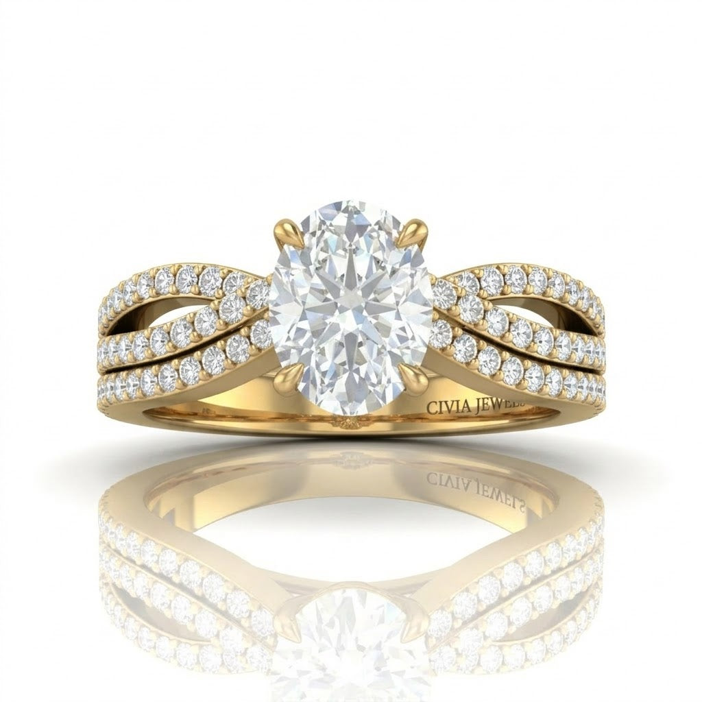 Yellow Gold Serenique Infinity Oval Diamond Engagement Ring