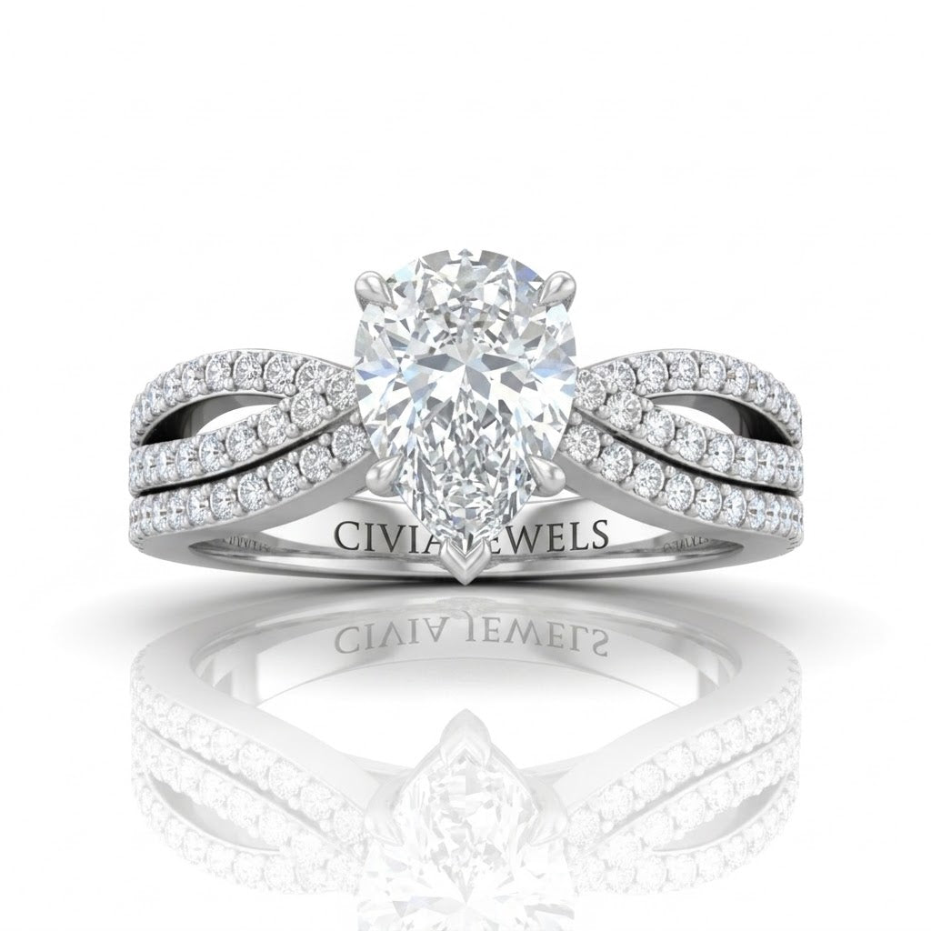 Silver Serenique Infinity Pear Diamond Engagement Ring