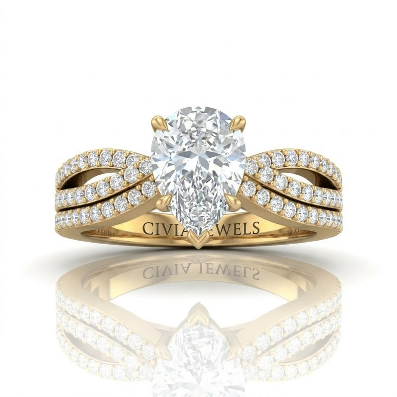 Yellow Gold Serenique Infinity Pear Diamond Engagement Ring