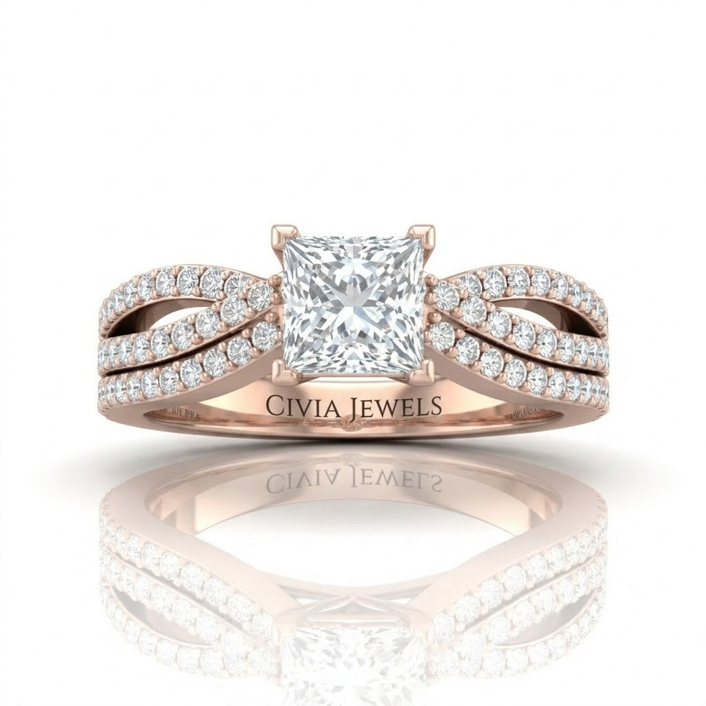 Rose Gold Serenique Infinity Princess Diamond Engagement Ring