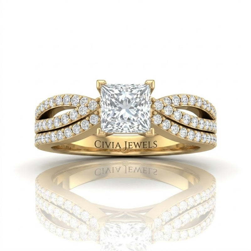 Yellow Gold Serenique Infinity Princess Diamond Engagement Ring
