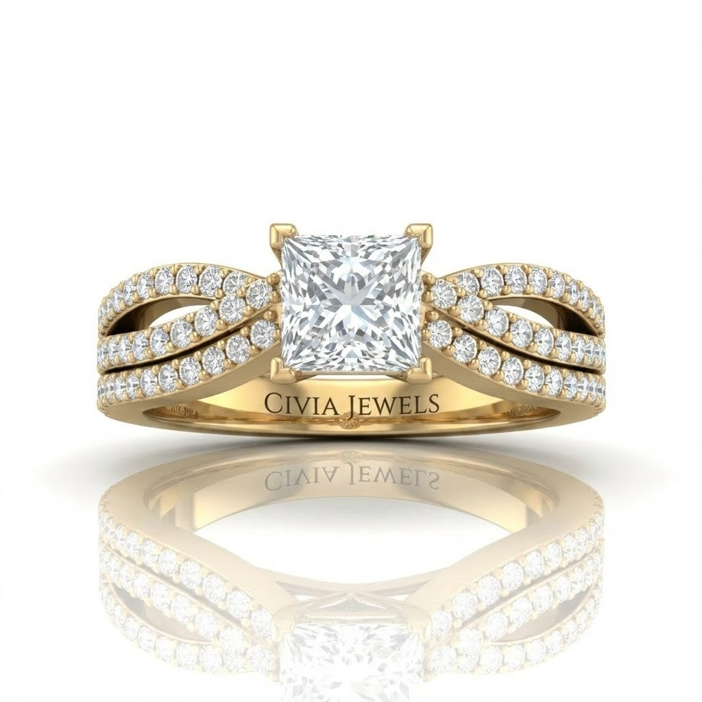 Yellow Gold Serenique Infinity Princess Diamond Engagement Ring