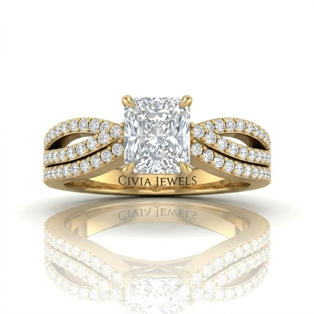 Yellow Gold Serenique Infinity Radiant Diamond Engagement Ring