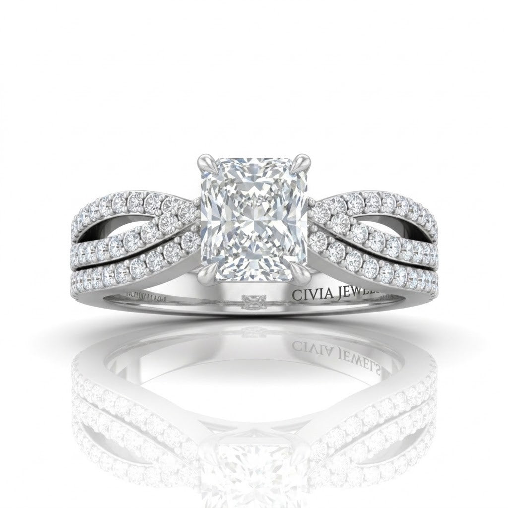 Silver Serenique Infinity Radiant Diamond Engagement Ring