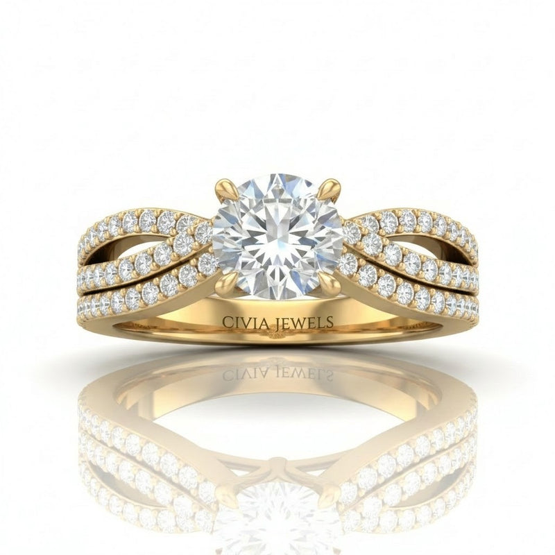 Yellow Gold Serenique Infinity Round Diamond Engagement Ring